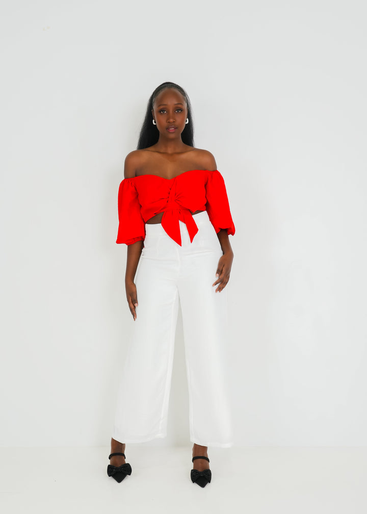 Alira Top- Orange Off The Shoulder, Puff sleeves