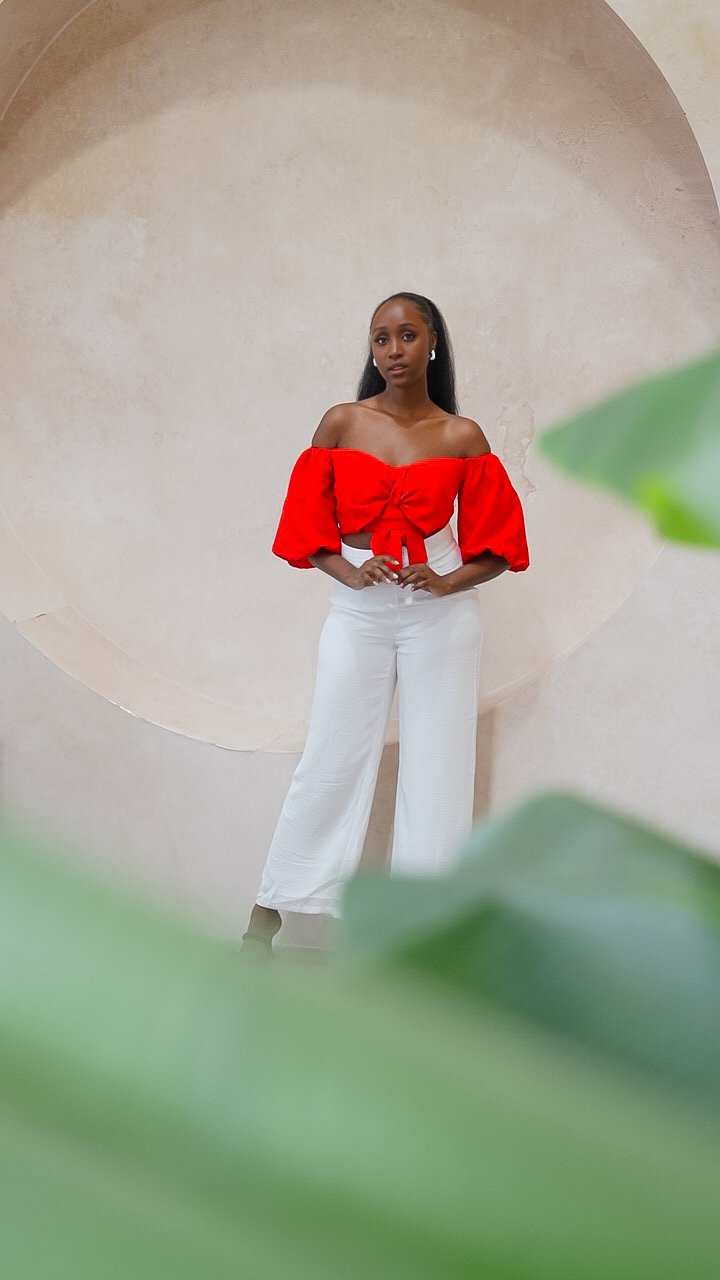 Alira Top- Orange Off The Shoulder, Puff sleeves