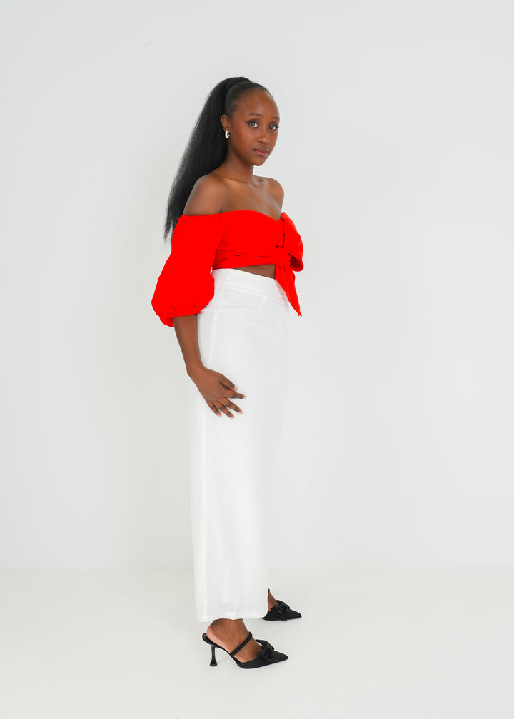 Alira Top- Orange Off The Shoulder, Puff sleeves