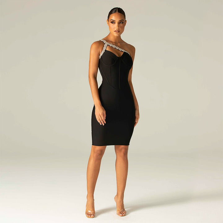 Camilla midibandage dress - Black one shoulder diamanté crystal dress - Hauze Of CJ Camilla midibandage dress - Black one shoulder diamanté crystal dressBlackCamilla midibandage dress - Black one shoulder diamanté crystal dress