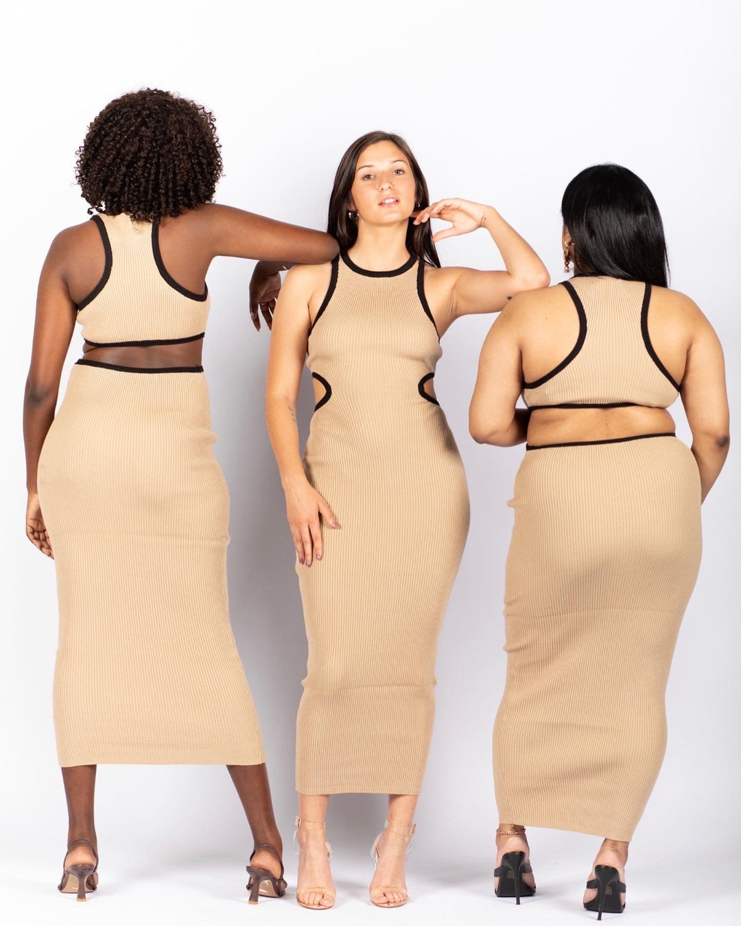 Joy cut out dress - Taupe midi length knit dress - Hauze Of CJ Joy cut out dress - Taupe midi length knit dressKnit dressJoy cut out dress - Taupe midi length knit dress