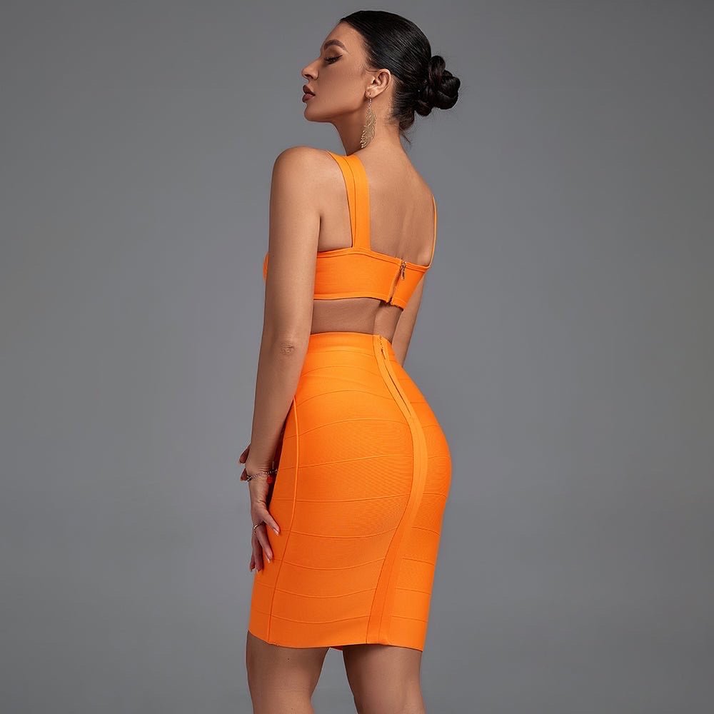 Kimora Orange Bandage dress - Halter neck with cross over bodice - Hauze Of CJKimora Orange Bandage dress - Halter neck with cross over bodiceKimora Orange Bandage dress - Halter neck with cross over bodice